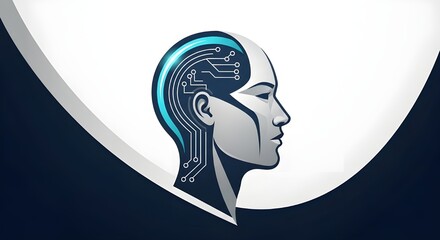 Futuristic human head with circuitry brain illustration