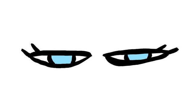 BLue eyes blinking animation, doodle drawing, black and white, stop motion, looped