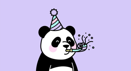 Cartoon panda blowing party horn © Kemping