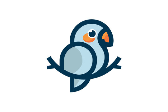 Adorable Flat Bird Mascot Logo Illustration
