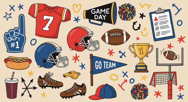 American Football Clipart Set &ndash; Game Day Icons, Helmets, Jerseys & Cheer Graphics
