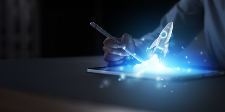 Digital startup launch powered by cloud technology and innovation.