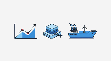 Obraz premium Business Analytics Data Storage and Global Shipping Logistics Icons.