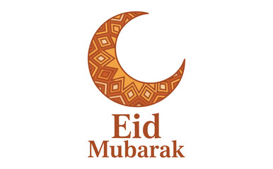 Obraz premium A decorative orange crescent moon illustration is prominently featured above the greeting Eid Mubarak on a neutral background high-quality professional detailed modern.