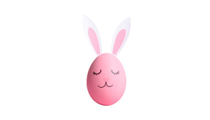 Fototapeta premium a pink painted Easter egg with bunny ears isolated on transparent background