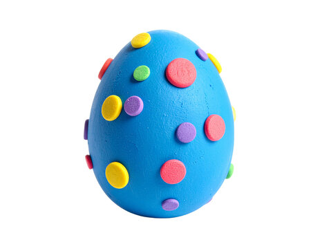 play doh modelling clay blue easter egg decorated with colour polka dots isolated on transparent background