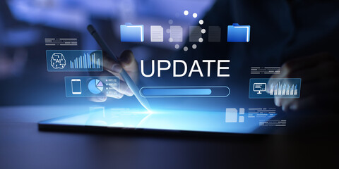 Software Update Interface Showing System Upgrade Progress Data And File Synchronization.