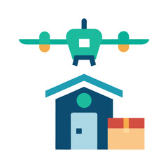 Drone Delivery Service Concept With House And Parcel