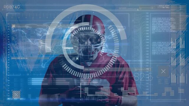 Animation of computer data processing over american football player