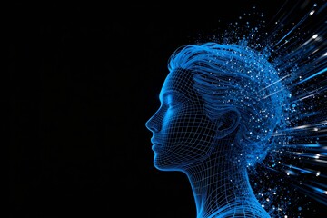 Blue digital human head profile