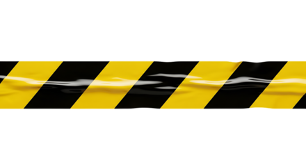 Wrinkled yellow and black hazard tape strips for restricted areas, isolated on transparent background, png