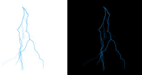 Fototapeta premium Electric blue lightning bolt on white and black backgrounds isolated on transparent background