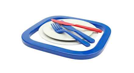 Plastic Cutlery Set with Plates and Blue Holder