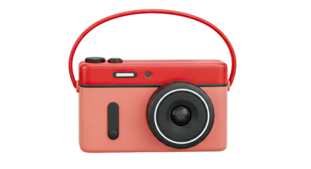 Coral and Red Retro Style Camera with Handle