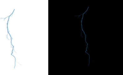 Electric blue lightning bolt isolated on white and black backgrounds isolated on transparent background