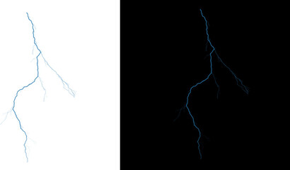 A blue lightning bolt on a white and black background split screen isolated on transparent...