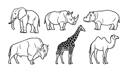 Wildlife Lineup: An artistic depiction of diverse wildlife animals, with a giraffe, camel, and a range of others. The image showcases the beauty and uniqueness of each species. © Ajhar234