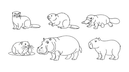 Fototapeta premium Sketch of Diverse Mammals: A detailed sketch presents a captivating array of mammals, meticulously drawn to highlight their distinct features and forms.