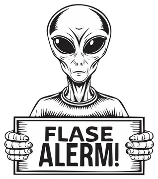 Alien holding Flase Alarm sign illustration for comic vector design