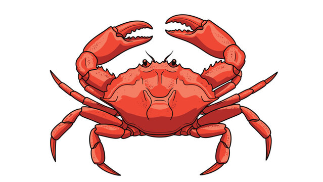 Detailed red crab illustration with large pincers and textured shell isolated on a clean white background for marine designs.