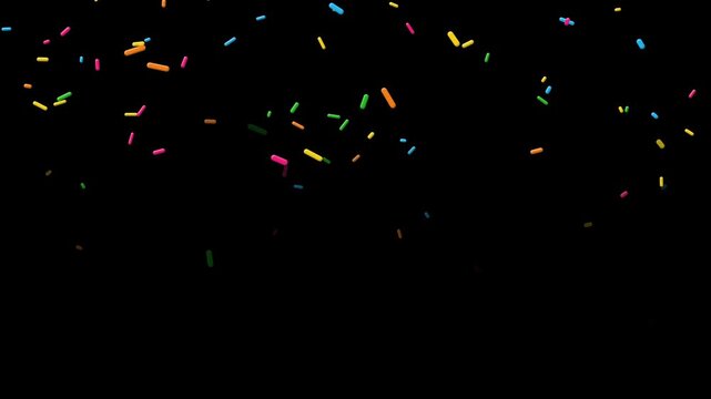 birthday multicolor sprinkles falling isolated alpha channel animation, happy birthday cake celebration social media motion design element