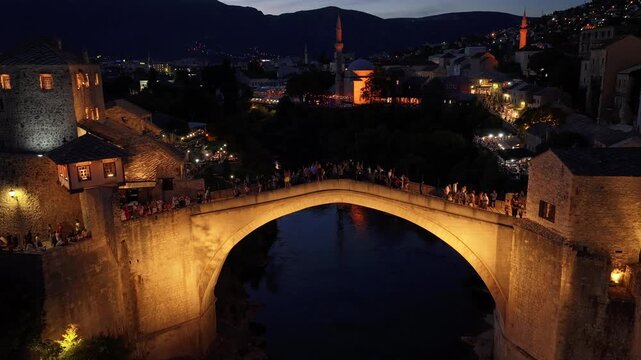 Stari Most bridge at night