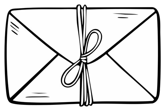 Illustration of a tied envelope with line art isolated vector for invitations or greetings