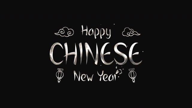 Happy chinese new year calligraphy design with clouds and lanterns suitable for greeting cards, social media posts, invitations, and festive decorations.