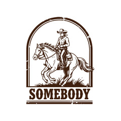 Cowboy riding horse vintage style illustration