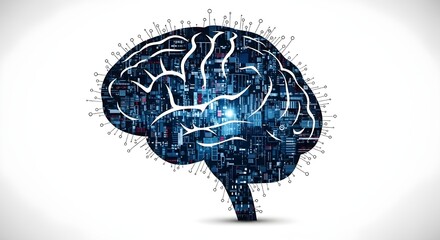 Digital brain illustration with glowing blue circuits and neurons