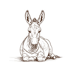 Donkey lying down and looking at the camera