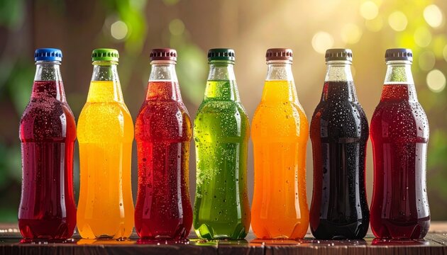 A collection of colorful glass wine and beer bottles containing cold liquid refreshment isolated on a white background for a party or bar beverage display