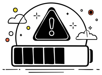 Fototapeta premium Low battery power level warning with caution alert symbol digital graphic illustration