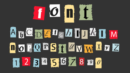 Magazine cutout latin alphabet font vector set