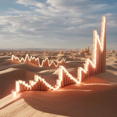 Global Financial Growth: Futuristic Stock Market Chart in Desert Landscape