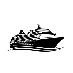 Cruise Ship Liner Silhouette Ocean Transport Vector Icon Isolated on White Background Vacation Travel