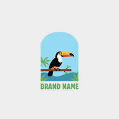 Fototapeta premium Colorful Toucan Bird Vector Illustration on Tropical Branch