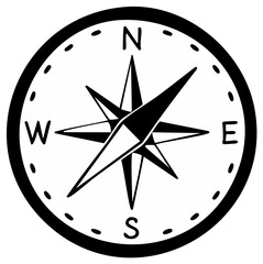 Black and white compass rose illustration, navigation concept