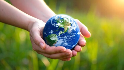 A person cradling the Earth in their hands in a field