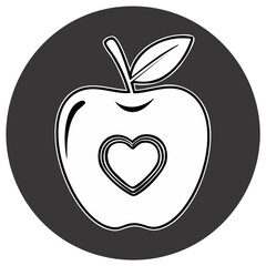 Fototapeta premium Apple icon with heart shape inside against gray circle for health concept illustration