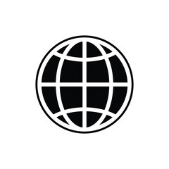 A simple black and white illustration of a globe on a plain background