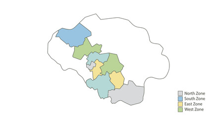 Obraz premium Zoned Regional Map with Directional Legend Vector