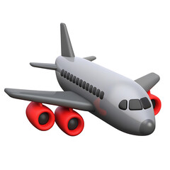 A 3D icon of an airplane isolated on a white background with red engines