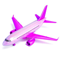 A 3D icon of a pink airplane isolated on a white background for travel and transportation concepts