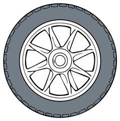 Fototapeta premium Isolated car wheel illustration with grey tire and multi spoke alloy rim
