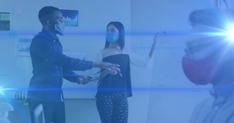 Animation of digital interface with safe lock rotating over rugby players - Powered by Adobe