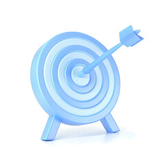 A 3D icon of a blue target with an arrow isolated on a white background