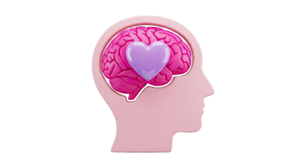 Heart and Brain in Profile Silhouette