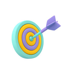 A 3D icon of a colorful target with an arrow isolated on a white background