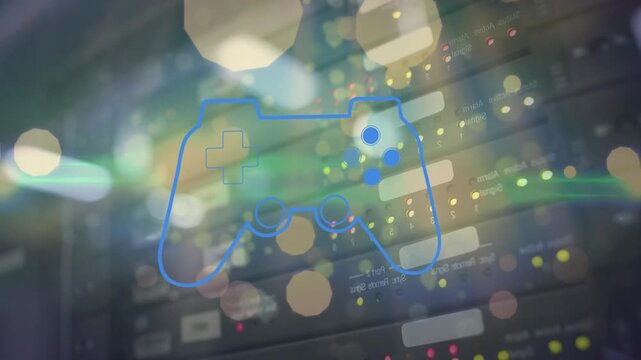 Unique design video of game controller and server room with bokeh pattern